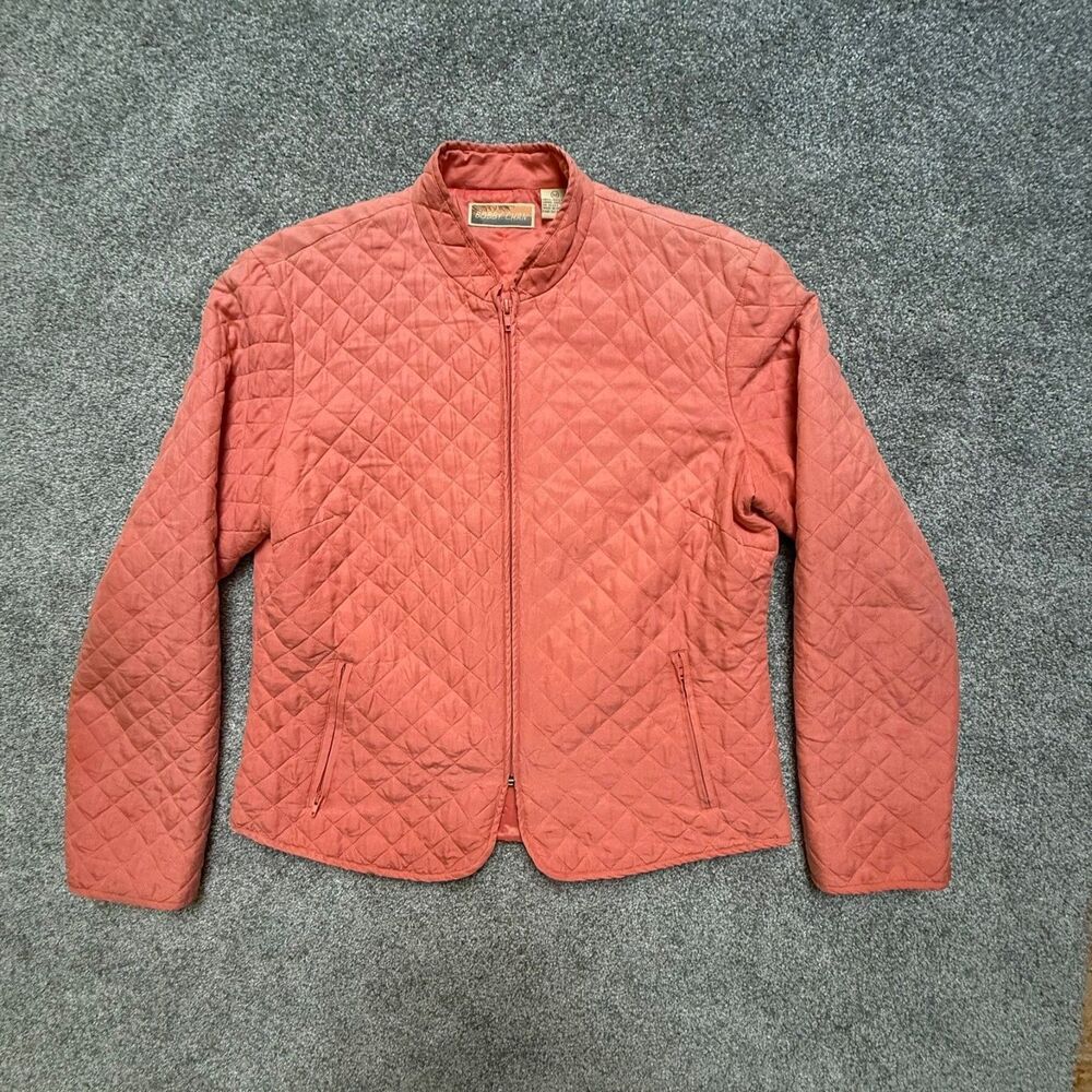 Bobby Chan Jacket Womens Sz M VTG Coral Zip Pockets Golf Quilted Lining